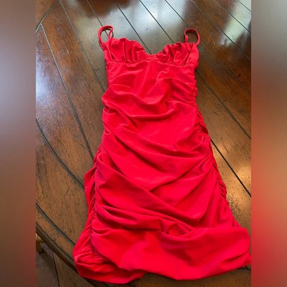 Tiger Mist Red Ruched Dress - Picture 2 of 6